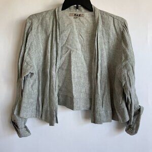 Flax Womens Linen Crop Cardigan Jacket Medium Gray Open Front Lightweight Casual